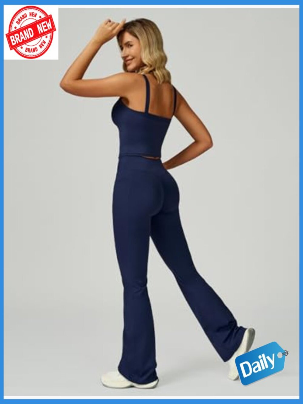 Workout Sets for Women 2 Piece Square Neck Tank Top and Flare Leggings with - Picture 3 of 5